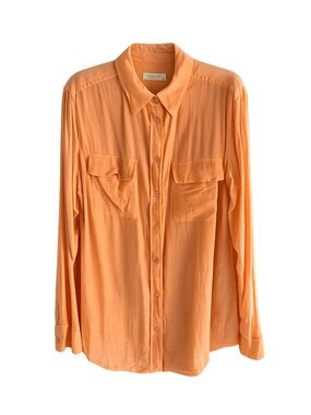 Equipment Femme Neon Peach Orange 100% Silk Signature Shirt M